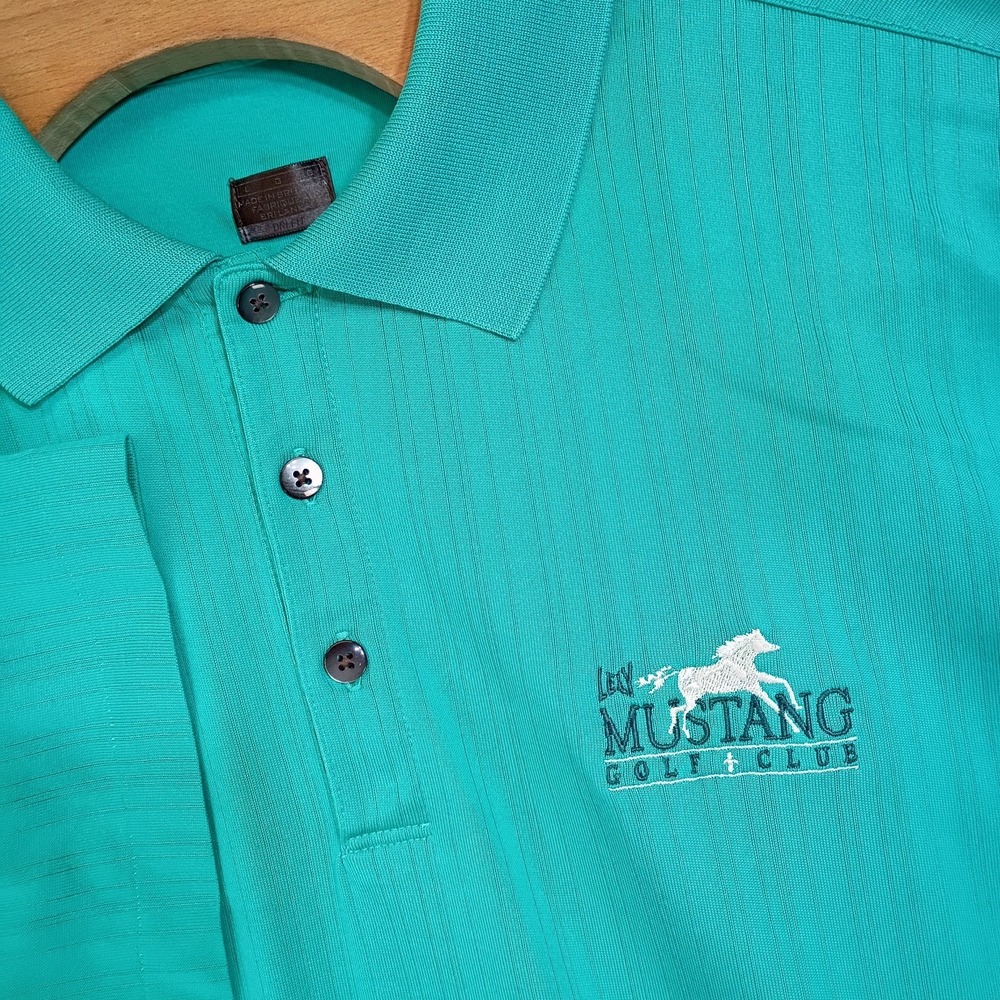 Tiger Woods Lely Mustang Golf Club Men's Teal Polo Performance Stretch Horse PGA